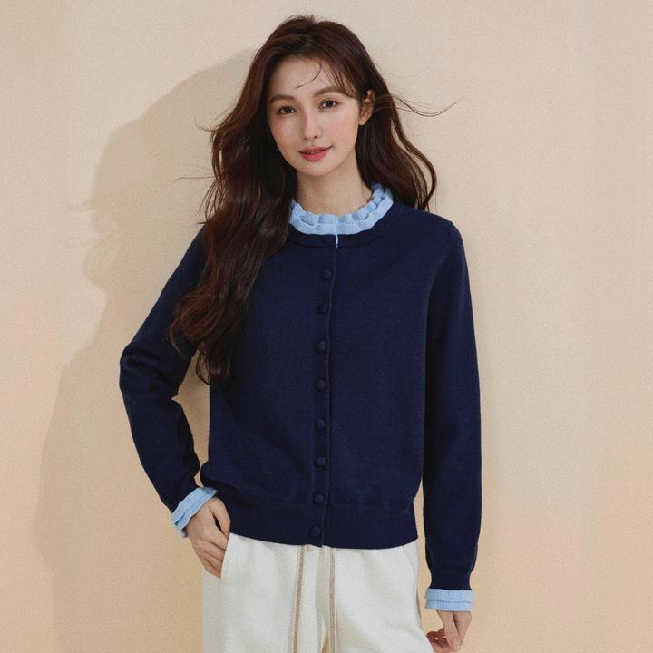 【双木耳边毛衣】茵曼25秋冬法式时尚针织开衫纯色百搭宽松毛衣外套