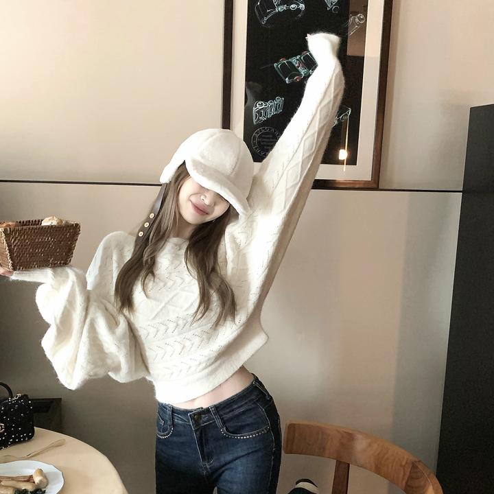 向晚.秋季韩系针织衫女蝙蝠袖长袖毛衣百搭上衣