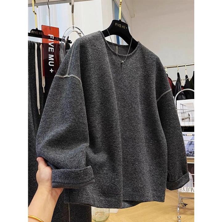 大码300斤圆领卫衣女胖妹妹韩版休闲慵懒风简约纯色宽松显瘦长袖