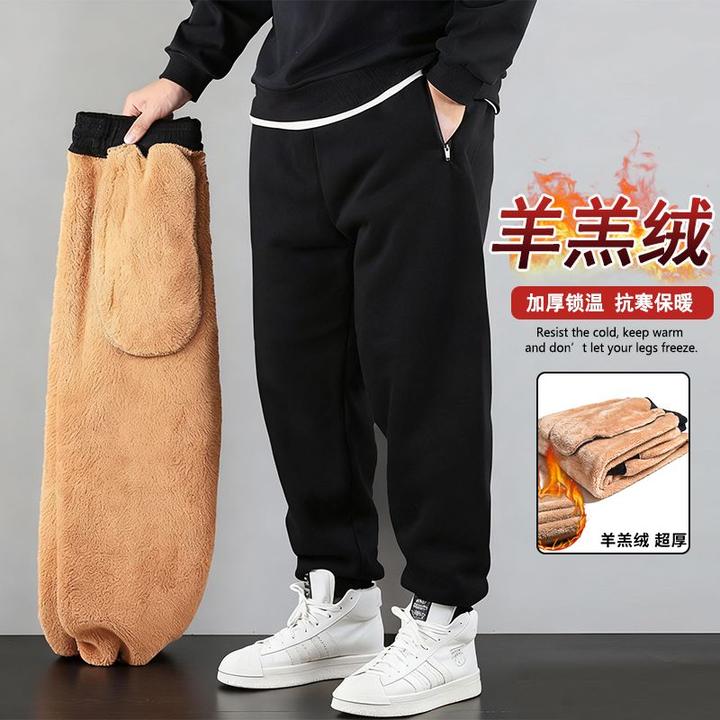 冬季加肥加大加绒男裤保暖加厚羊羔绒休闲裤大码宽松长裤痞帅男装