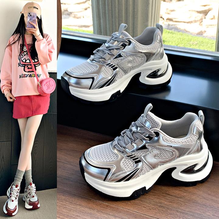 爆款厚底老爹鞋女款小个子增高休闲鞋2025新款网面透气运动鞋百搭