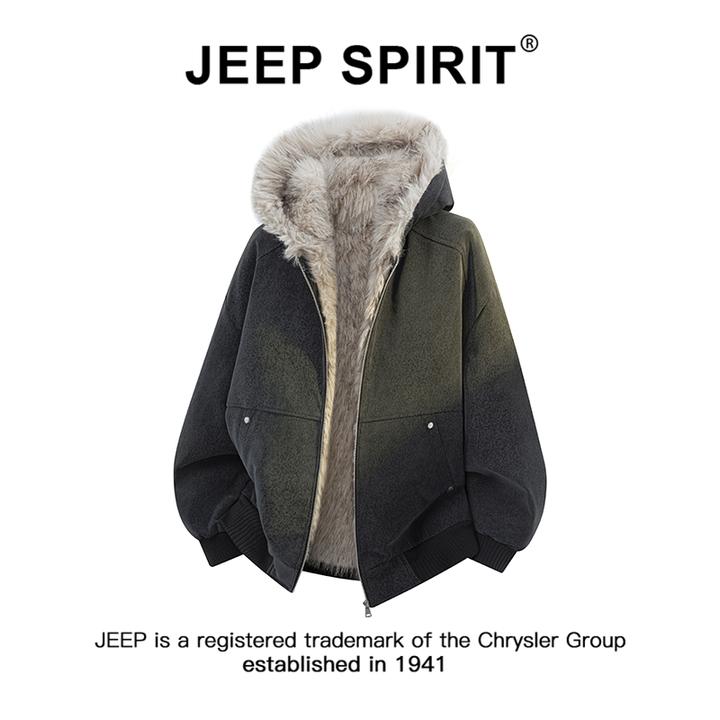 JEEPSPIRIT吉普冬季新款座山雕连帽PU棉服男宽松休闲加厚保暖外套