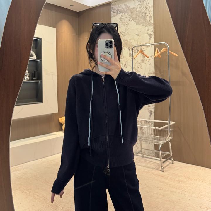 宿慕SUMU 韩版时尚连帽针织开衫 10-7新品百搭宽松帽衫毛衣28373