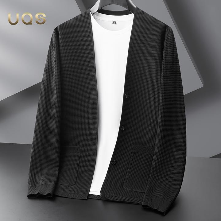秋季男士大码针织开衫上衣时尚华夫格设计极简风外套宽松舒适百搭