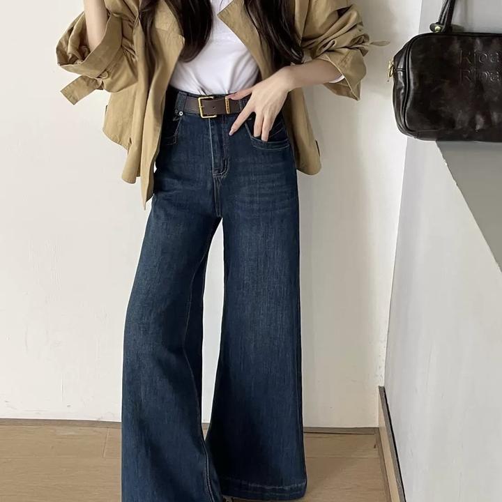 微喇牛仔裤女2025秋季新款梨形宽松高腰显瘦百搭阔腿裤子AM6611