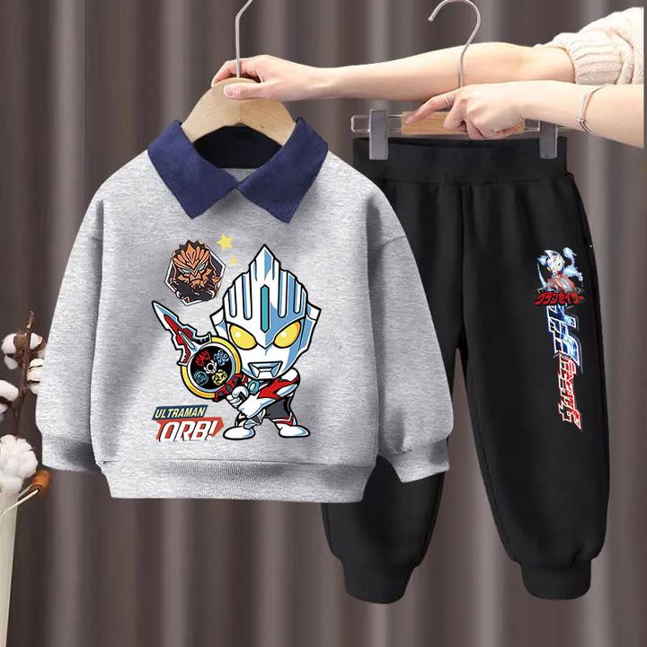 男童奥特曼翻领卫衣套装春秋季宝宝POLO衫衣服卡通百搭儿童两件套