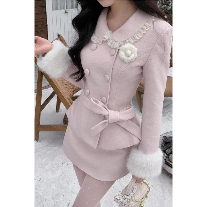 矜贵千金法式名媛感气质套装毛绒绒拼接收腰上衣显瘦包臀短裙11