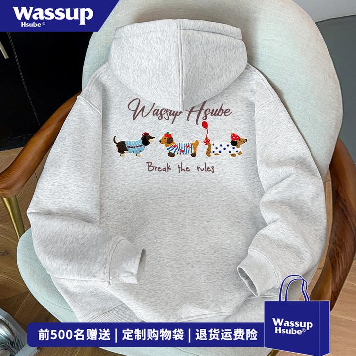 WASSUP HSUBE卡通小狗印花连帽开衫卫衣男女秋冬高级感全拉链外套
