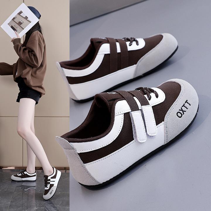 复古魔术贴圆头浅口单鞋女2025新款德训鞋配裙子平底小白板鞋187