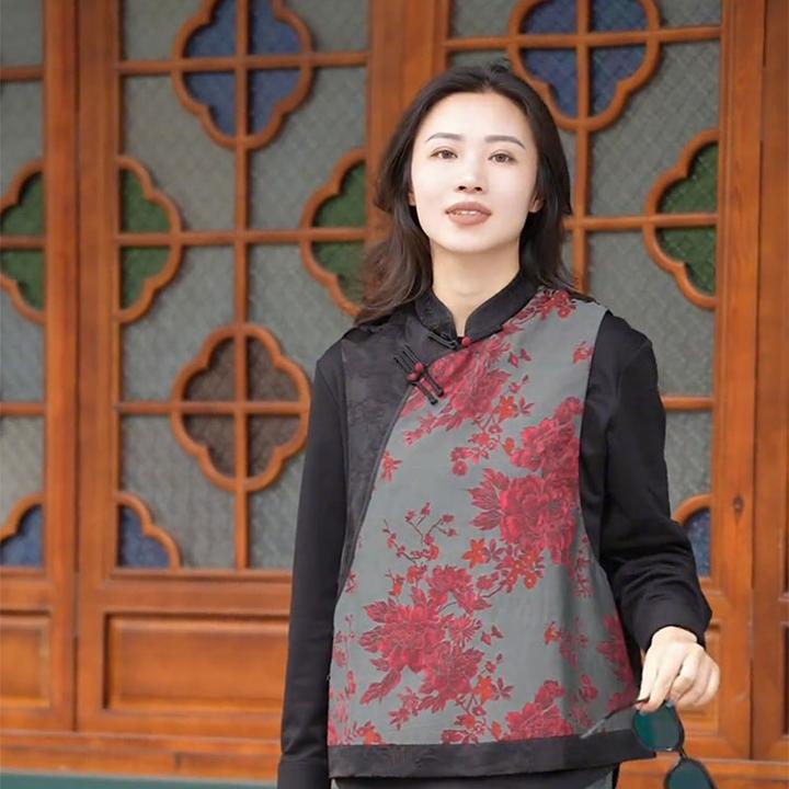 新中式女装国风唐装外套叠穿马甲宋锦夹克上衣女2025新款坎肩马夹