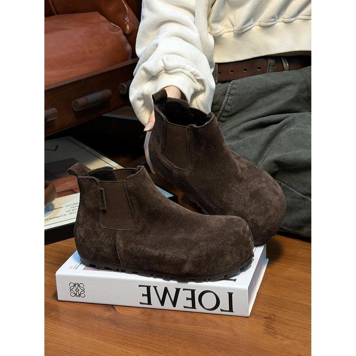 磨砂真牛皮加绒厚底爆款马丁靴女2025秋冬新款复古内增高勃肯短靴