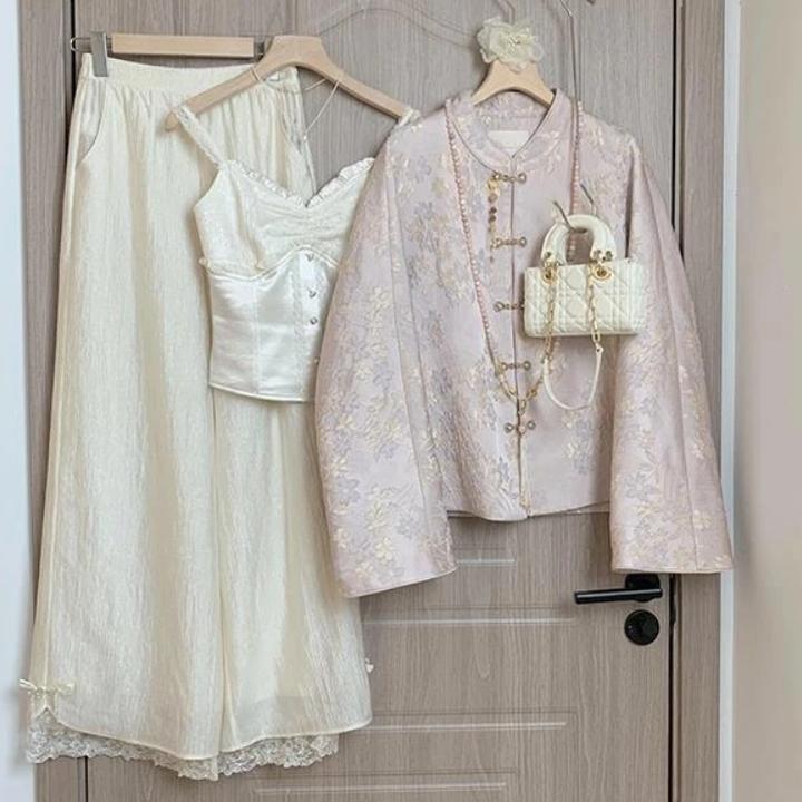 《紫霞仙》繁花似锦显白浮雕新中式外套女装高腰显瘦阔腿裤长裤新款