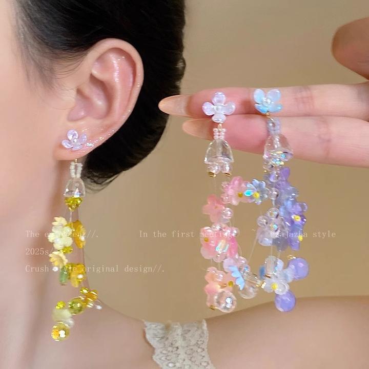 铜合金耳饰 花团锦簇~流苏花朵耳环女海边度假风拍照耳坠夏天耳饰