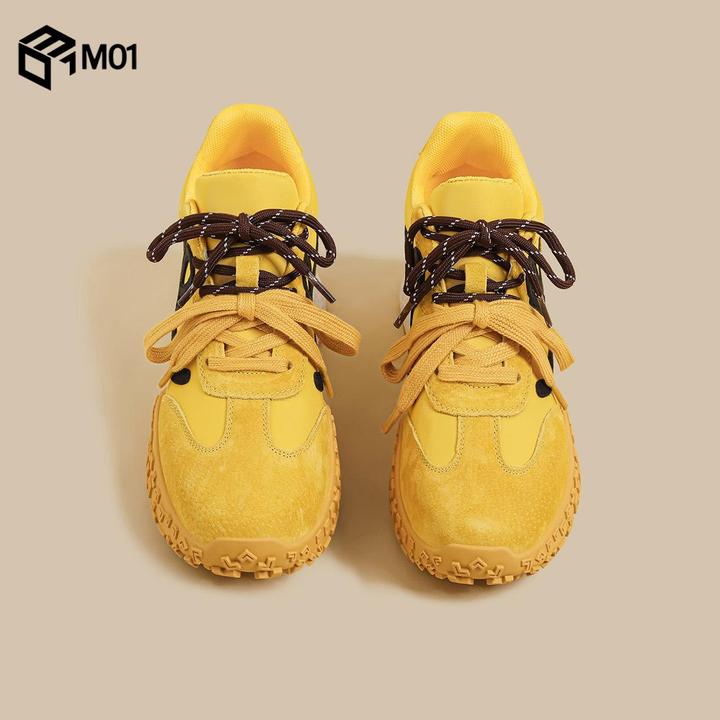 M01秋季新款厚底双鞋带运动鞋女黄色小个子轮胎老爹鞋阿甘德训鞋