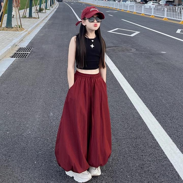 女童无袖背心T恤2025夏季新款洋气设计感薄款休闲宽松花苞裙裤潮