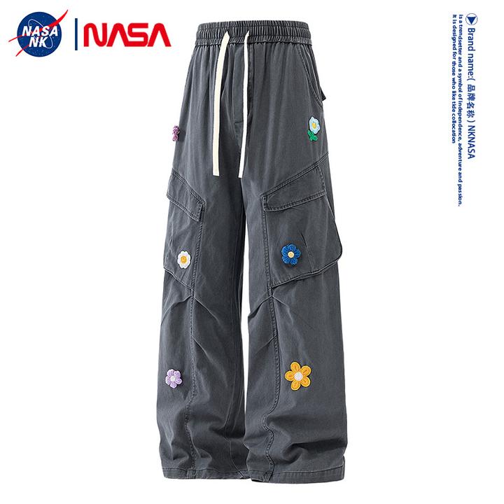 NASA联名美式刺绣工装长裤男生秋冬季潮流宽松休闲直筒阔腿运动裤