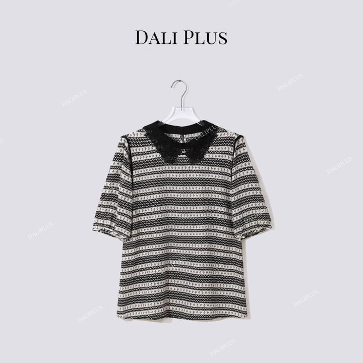 DALI PLUS“16姆米双绉桑蚕丝”绮纹香颂条纹印花衬衫-D5MM2338