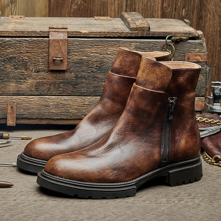 切尔西靴皮靴马丁靴男潮英伦厚底时装皮靴复古真皮高帮皮靴E123