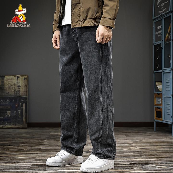 Mexican/稻草人春季重磅水洗牛仔裤男款美式潮流直筒长裤休闲裤子