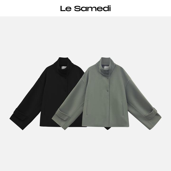 Le Samedi马油叶儿【丹麦晨露】复古立领手工软糯双面呢短大衣
