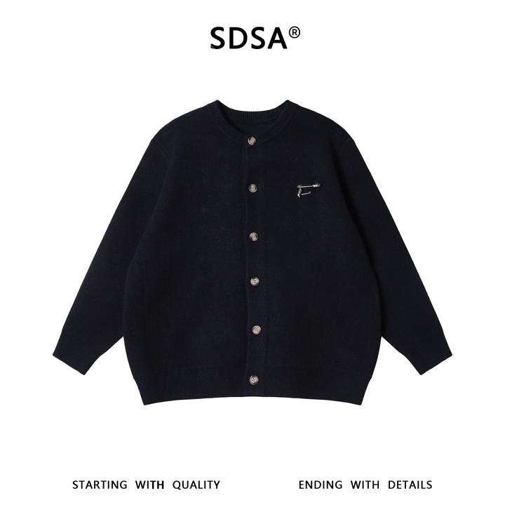 SDSA男士秋冬新款痞帅男装重工十字珠子纽扣开衫圆领毛衣百搭时尚