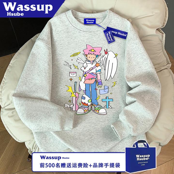 WASSUP HSUBE休闲长袖秋冬卡通动漫人物百搭潮流宽松印花情侣上衣