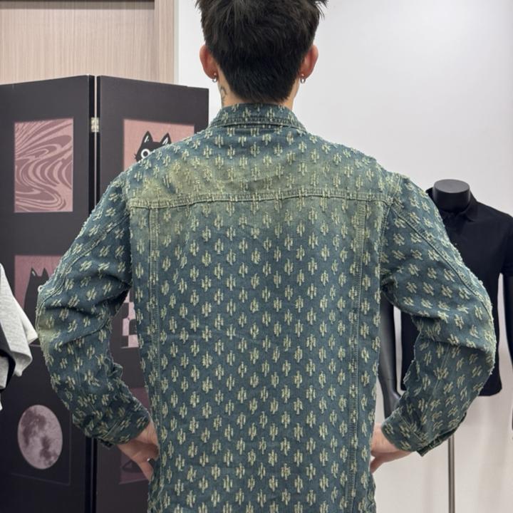 提花美式复古牛仔外套2025新款春秋季水洗高级感痞帅宽松休闲夹克