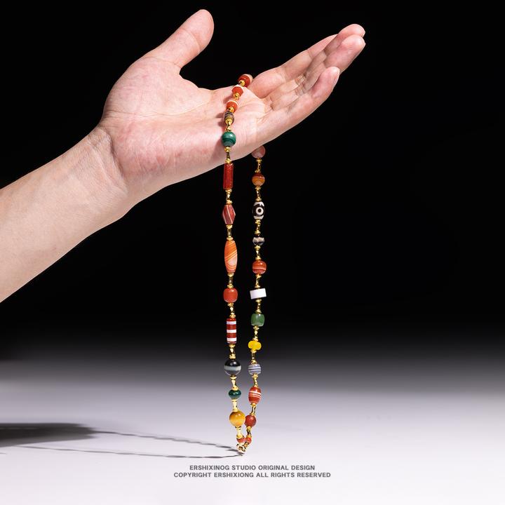 甲子系列开门古珠小年份缠丝玛瑙多宝二次设计款项链多样性发货