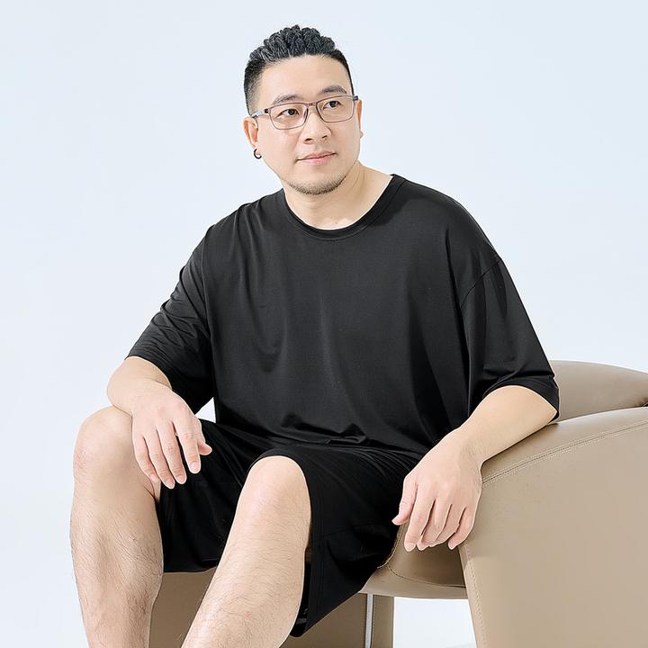 半墨大码家居服男宽松冰丝睡衣套装男款加肥胖子200-300斤夏季薄