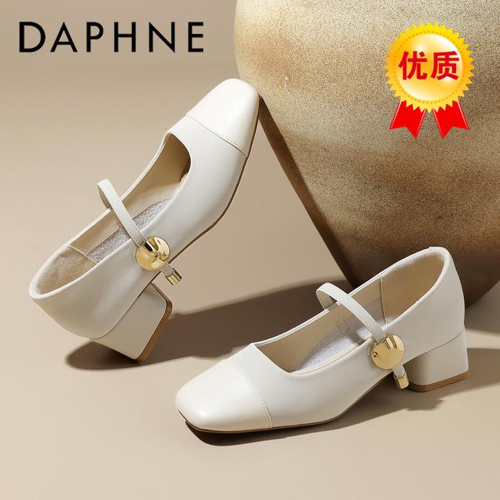 达芙妮品牌新中式真皮休闲单鞋女春季新款浅口低跟欧若风玛丽珍鞋