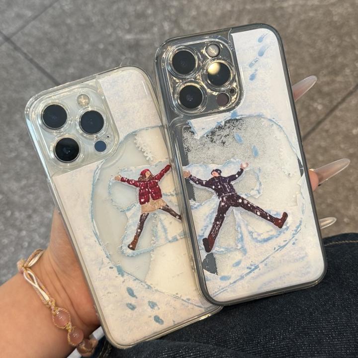 GGBond雪地情侣爱心适用iphone16流沙手机壳华为vivo小米15oppo套