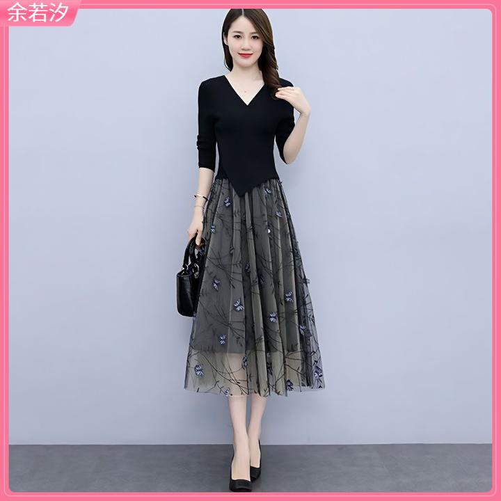 1长袖连衣裙女春秋新款2025年洋气气质名媛假两件套裙子l