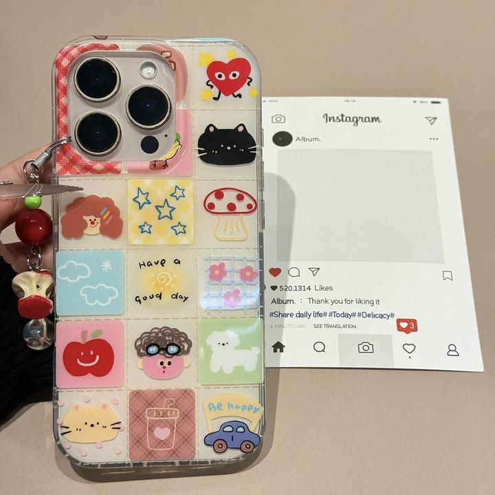 218K格子插画适用苹果iphone小米15promax防摔vivo华为oppo手机壳