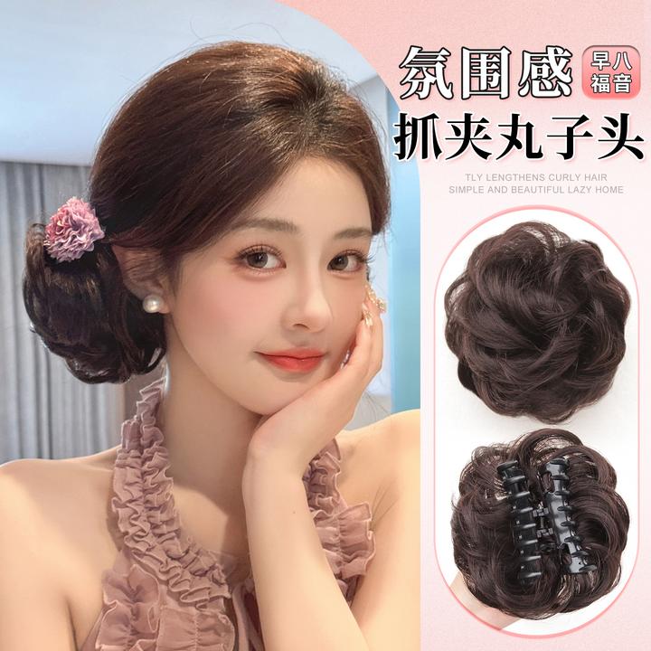 温柔侧扎丸子头假发包新中式蓬松隐形增发量盘发神器抓夹仿真花苞