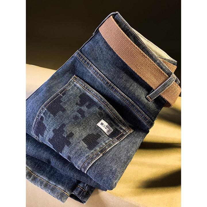 DeweLvum绣花男士新款合身微跨烟管裤柔软舒适百搭休闲牛仔裤男潮