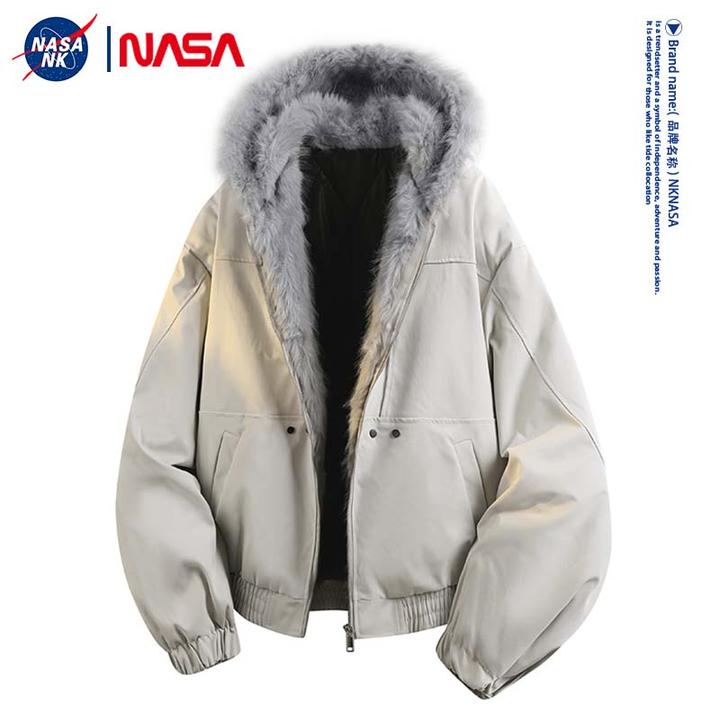 NASA联名冬季防寒加厚保暖棉衣男女同款外套座山雕毛领连帽棉服潮