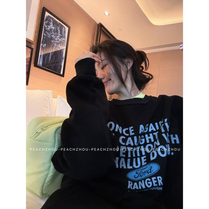 『PEACHZHOU』双面多穿法字母印花反做设计感休闲毛圈卫衣中性开衫