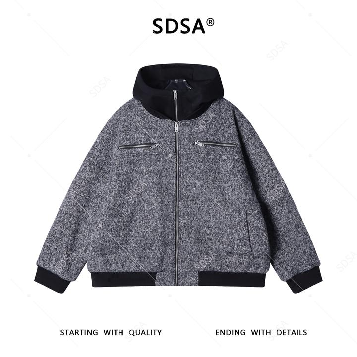 SDSA男士秋冬新款痞帅男装美式潮牌撞色假两件羊毛外套百搭时尚