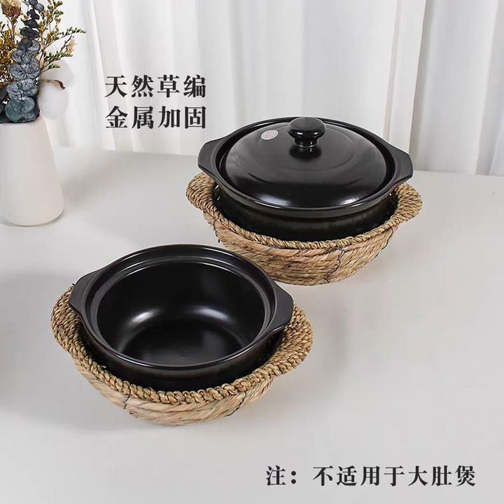 商用砂锅专用煲仔饭烫砂锅草编饭店圆形防糊防垫隔热底座托盘篮子