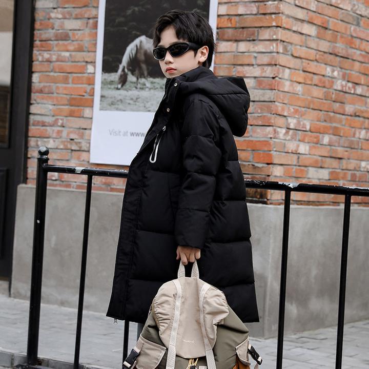 儿童羽绒丝服男童长款2024新款冬季中长款过膝加厚保暖绒丝外套