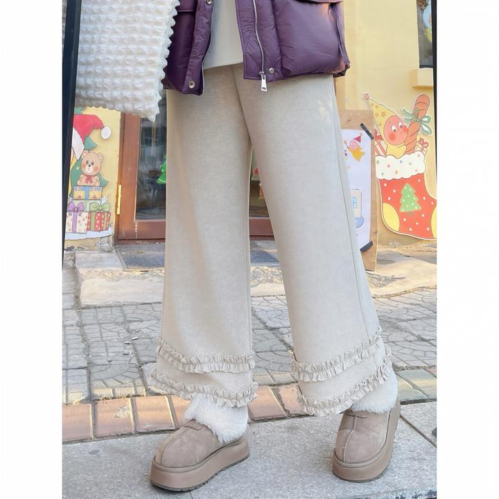 花契“暖暖姜饼”大码女装冬季简约200斤胖mm拼接花边休闲裤16641-C