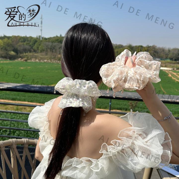 夏日新款法式轻奢大肠发圈夏日森系仙美碎花气质低马尾肠圈扎头绳