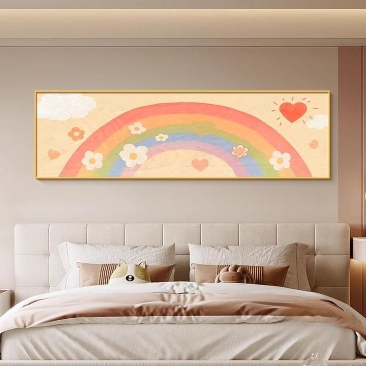 彩虹治愈系儿童房背景墙装饰画卧室床头奶油风高级感挂画卡通壁画