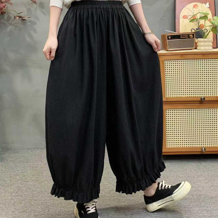 圆领套装夏季透气阔腿裤大码薄款宽松长裤休闲风女装百搭棉麻
