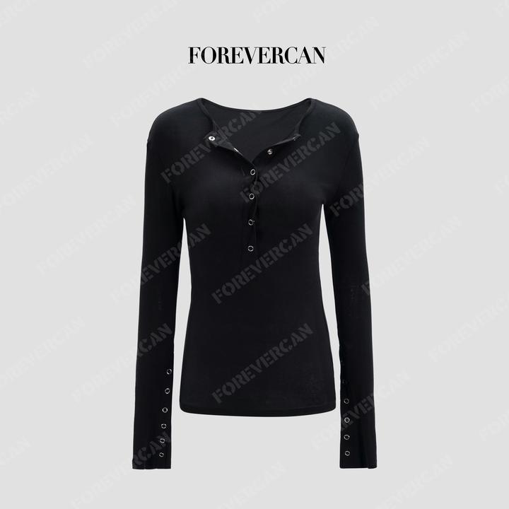 FOREVERCAN“慵懒显薄”简约亨利领万能打底长袖针织T恤ST22080