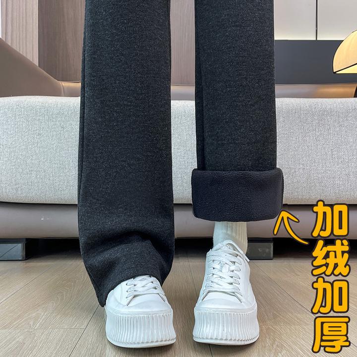 黑色醋酸羊毛阔腿裤女秋冬2025新款宽松毛呢裤子直筒加绒糯米裤子
