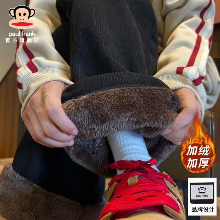 PaulFrank/大嘴猴美式潮牌休闲裤男冬季新款灯芯绒保暖直筒阔腿裤