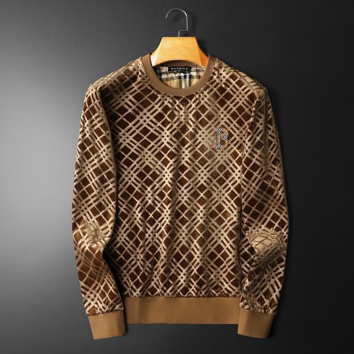 希敦纽勒欧货潮流简约圆领长袖打底衫男士秋冬提花修身卫衣男潮