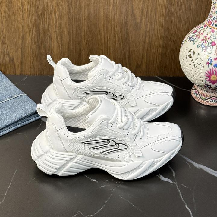 真皮网面尖头巴黎老爹鞋女2025夏季新款厚底透气运动鞋休闲小白鞋