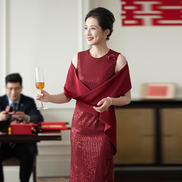 高端红色喜婆婆喜妈妈婚宴装2025新款夏装婚礼服装结婚丈母娘礼服